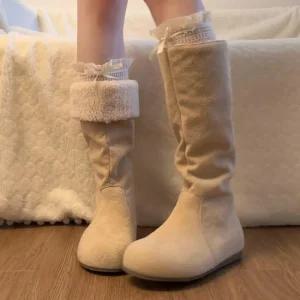 더구두 접어신는 둥근코 스웨이드 퍼안감 통굽 미들부츠 롱부츠(4cm)-2601