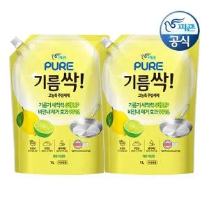 [피죤] 퓨어 기름싹 주방세제 레몬라임 1L 리필 x 2개