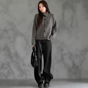 [하프클럽/]여성 캐주얼 니트 하이넥 버튼 긴팔 가디건