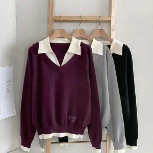 [하프클럽/]여자 비스코스 레이어드 카라넥 긴팔 니트 티셔츠