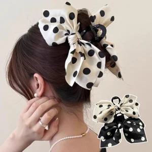 양리본 귀여운 도트 패턴 왕 빅사이즈 헤어 땡땡이 집게핀 머리핀 헤어핀
