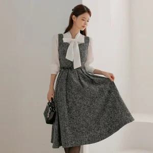 [시크라인] (~XXL까지) 디우안 스윗하트 뷔스티에 트위드 원피스 겨울 하객룩 오피스룩 모임룩 격식룩 연말룩 빅사이즈