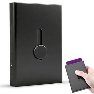 엄지 드라이브 메탈 명함 홀더 - 휴대용 슬라이드 아웃 케이스 핏 26 이름 크레딧, 남성용 포켓 카드 디스펜서(블랙)