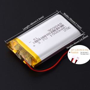 103048 JST1.25 2핀 3.7V 리튬 폴리머 LiPo 배터리 1500mAh