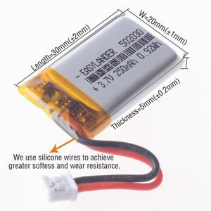 실리콘 와이어 502030 CE+Rohs JST2.0 2P 3.7v 250mAh 충전식 리튬 폴리머 이온 배터리 Lipo