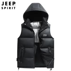 JEEP SPIRIT 남성 후드 하이넥 패딩조끼 가을 겨울 두꺼운 보온 조끼