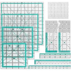플루트산 8개 아크릴 사각 퀼팅 자 및 템플릿(4. 5인치, 6인치, 9인치, 12인치, 1. 5인치 x 1인치 3인치 8인치, 6인치) 미끄럼 방지 링으로 재봉용 재봉 24개