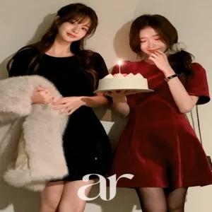 (MADE/펄펙트소재감/스페셜연말룩) 글로이 펄 퍼프 반팔 플레어 미니 원피스 op16192