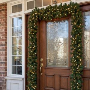 2 7M 크리스마스 가랜드 리스 인조 녹색 소나무 라탄, 가정 파티 문 벽난로 계단 장식용 크리스마스 트리 장식품