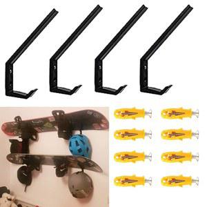 대부분의 스포츠 장비를 안전하게 보관할 수 있는 다목적 가정용 수납 벽걸이 거치대 스노보드 디스플레이 벽걸이, 장착 스노보드, 롱보드 및 헬멧 - 설치하기 쉽고 하드웨어 포함 4/PK