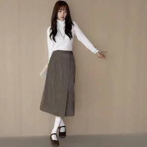 |KMK17D0|여성 겨울 따뜻한 코듀로이 H라인 골덴 롱 스커트