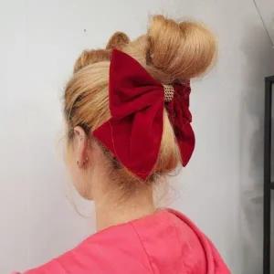 ( )빨강 크리스마스 여성 체인 벨벳 겨울 반묶음 왕리본핀 크리스마스 데일리 포인트 리본핀 여친선물 꾸안