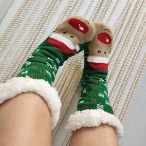 ( )여성 크리스마스 루돌프 그린 수면 도톰 홈 양말 파티 선물 잠옷 여친 성탄절 출산 임산부 보온 일본