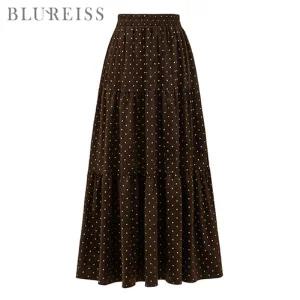 [블루레이스] 밴딩 도트 벨벳 롱 스커트_B5W1SK8221