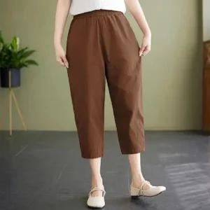 여자 린넨 7부 바지 밴딩 팬츠
