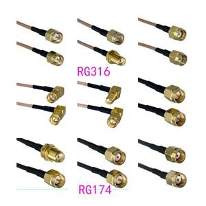 RG316 RG174 케이블 SMA 수 플러그 - 및 암 잭 너트 벌크헤드 직선 직각 RF 점퍼 피그테일 4인치~5M