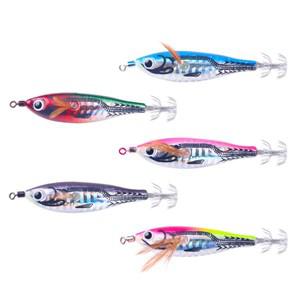 빛나는 인공 오징어 후크 75mm 5.5g 지그 미끼 오징어 오징어 바다 낚시를위한 나무 새우 오징어 하드 미끼