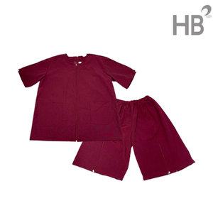 버건디 남자 환자복 양면지퍼형 / 병원복 마사지복