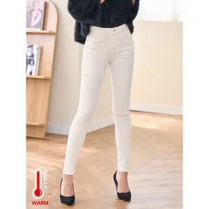 [하프클럽/진마니아]코튼 화이트 허리스판 본딩기모 바텀컷팅 스키니 데님