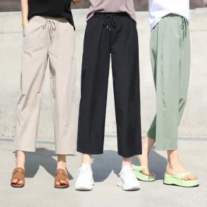 동대문스타일 여성 아이스바지 커브드 루즈핏 스판 8부 밴딩 여름 쿨팬츠 OB매끈커브