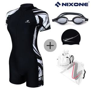 닉스원 아쿠아로빅 여자 실내수영복 NSW-4973BK 4종세트