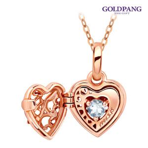 [골드팡] 14k 하트 시그니처 탄생석 로켓 목걸이-아쿠아마린[3월]