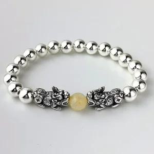 8mm 은볼 금침수정 실버 비휴 팔찌 재물운 남자 여자 은팔찌