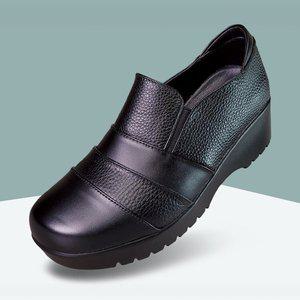 [마마슈] 라운드 여성 가죽 5cm 통굽 구두 둥근코 키높이