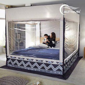 [알뜨리] 사각 난방텐트 프리미엄 커튼형 퀸 킹 세트(스텐봉포함) 방한 방풍 침대 보온 실내 텐트