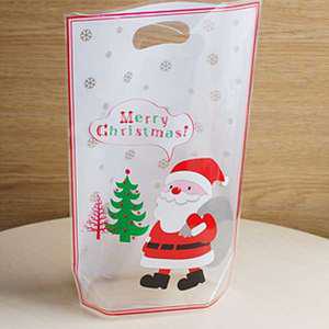 크리스마스 손잡이쇼핑백(해피산타) 18x27x8cm, 25장 // 쿠키포장 비닐쇼핑백 테이크아웃