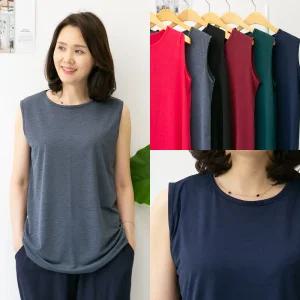 엄마옷마미소 [오늘출발] 심플 민소매 티셔츠 국내생산 스판 나시 쿨 이너 할머니 빅사이즈 40 70 마담 중년 여성 옷