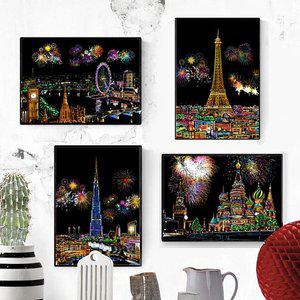 [신세계몰]투코비 스크래치 페이퍼 프레임 세트 A4 세계 불꽃놀이