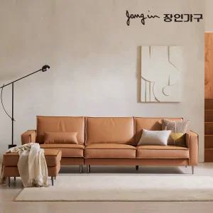 장인가구 데이먼스 4인용 천연면피 가죽소파 (스툴 미포함)