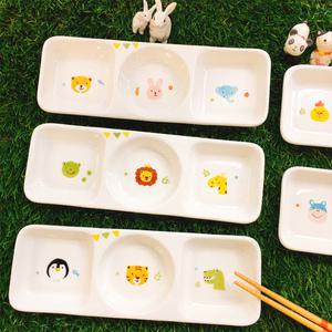 [국내산 어린이 도자기식기][모이내츄럴]세칸반찬접시