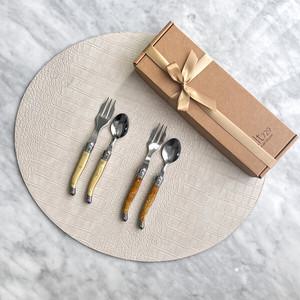 [선물포장] 장네론 라귀올 마블베이지 마블브라운 티스픈 + 티포크 세트 4p