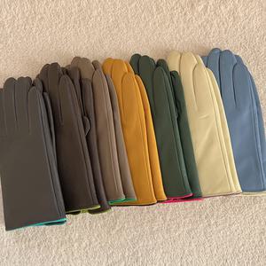 여성 램스킨 배색 손가락 가죽장갑