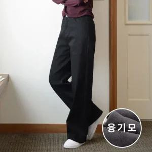 수비진 SP7321 융기모 와이드 블랙팬츠/밍크/여성기모청바지