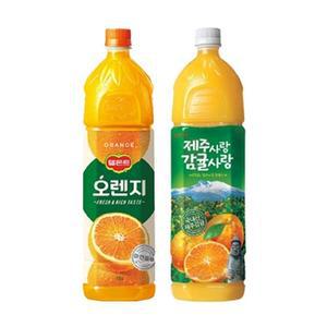 [한번에먹자] 델몬트 1.5L 과즙음료 2종 / 오렌지 3개 + 제주사랑감귤사랑 3개 / 총 6