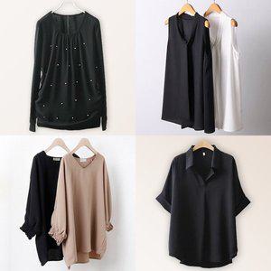 [아이우먼]봄신상 빅사이즈 민소매 롱 셔츠 쉬폰 셔링 블라우스