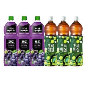 한번에먹자 과즙음료 2종 혼합세트 / 미닛메이드 포도 1.5L 3개 + 웅진 초록매실 1.5L