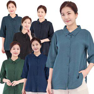 [이브바바]여성 여름 인견 무지 7부 카라 오픈 셔츠블라우스 중년 엄마옷 상의