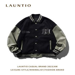 EAMT 남자 가죽 자켓 봄가을 커플룩 PU 배색 야구복 루즈핏 캐주얼 EUNG3