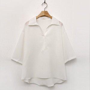 [신세계라이브쇼핑][샵앤] 하프 국산 여성 카라넥 반오픈 쉬폰 반팔 블라우스 DAKS-WBL-2288-아이보리