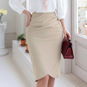 [시크라인] 로우머 셔링 언발 튤립 미디스커트