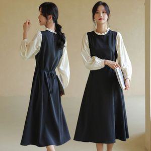 레이스 프릴 넥 레이어드 롱 원피스 단아한 하객룩