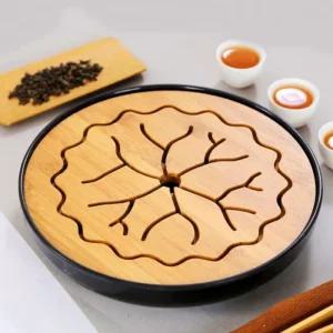 티앤차 연잎 다기트레이 차판 25.5cm 블랙/차쟁반/휴대용다기세트/차받침대/대나무차판/티판/다기판/다용도
