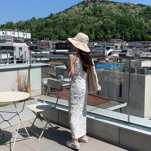 브로엘 썸머 스트레치 플리츠 여성 끈나시 긴원피스 우아한