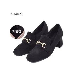 [하프클럽/]겨울용 따뜻한퍼 / 여성 6cm 키높이 겨울구두 스웨이드 펌프스 /