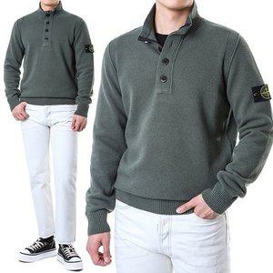 [스톤아일랜드] 와펜패치 반오픈 버튼집업 울 니트/8115540A3 V0059