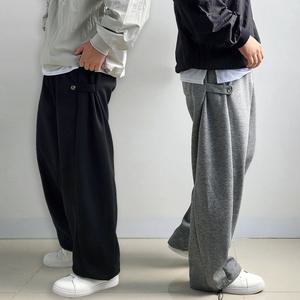 리얼타임 사이드스냅 벌룬팬츠/ 고중량 합포원단 와이드 스트링 트레이닝 통큰 바지 조거 스? 스웨트 회색 블랙 커플
